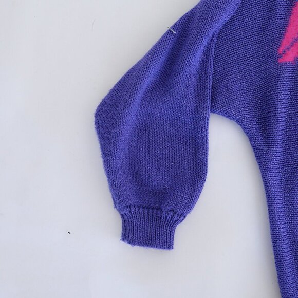 Vintage Franco Valeri Purple Knit Floral Abstract Shoulder Pad Scoop Sweater Xl - Picture 8 of 13